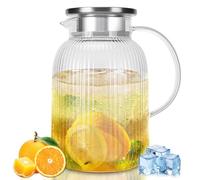 Bottiglia d'acqua in vetro da 1,9 l, bottiglia d'acqua in vetro trasparente con coperchio sigillante, brocca per succo trasparente resistente al calore per tè freddo, succo, latte
