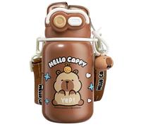 Bottiglia d'acqua isolata, Bottiglia d'acqua Capybara con coperchio e cannuccia in silicone Tazza per bere portatile isolata in acciaio inossidabile da 530 ml con portachiavi e cinturino per ufficio