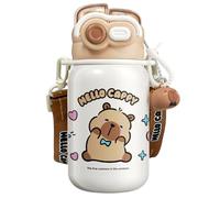 Bottiglia d'acqua isolata, Bottiglia d'acqua Capybara con coperchio e cannuccia in silicone Tazza per bere portatile isolata in acciaio inossidabile da 530 ml con portachiavi e cinturino per ufficio