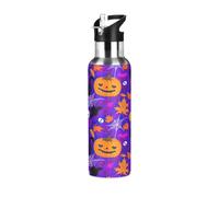 Bottiglia d'acqua isolata sottovuoto in acciaio inox viola con personaggi stravaganti di Halloween, 32 once, senza BPA, bottiglia d'acqua sportiva a prova di perdite