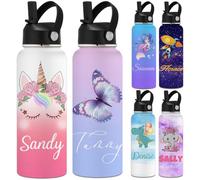 Bottiglia d'acqua personalizzata per bambini adulti con coperchio in paglia 12 18 24 32 40 oz Bottiglie d'acqua personalizzate con nome LOGO Bottiglia d'acqua sportiva in acciaio inossidabile isolata