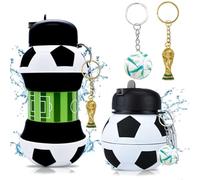 Bottiglia d'acqua Pieghevole per Bambini e Adulti, Borraccia Silicone Calcio con Portachiavi a Forma di Trofeo, Bottiglia 550 ml Thermos Adatta a Campeggio Viaggi Sport per Regalo (Verde)