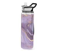 Bottiglia d'acqua sportiva con pietra di marmo, viola, oro, per viaggi, diario portatile, viaggio, casa, ufficio
