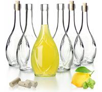 KADAX Set di 6 Bottiglia di Vetro con Tappo in Sughero ermetico, Bottiglia per Olio con Motivo a UVA, Bottiglia per aceto, Contenitore in Vetro per liquore alla Frutta, Bottiglia da Vino Vuota