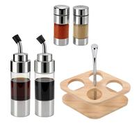 Bottiglia Di Olio, Set Dispenser Per Olio D'oliva E Aceto Bottiglia di Aceto Dispenser Di Olio/Aceto da 2 Pezzi con Supporto in Legno Per Tavolo da Ristorante della Cucina Domestica