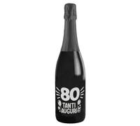 Bottiglia di Prosecco D.O.C. Extra Dry 0.75 lt., per idea regalo di compleanno 80 anni per lui e per lei, tanti auguri con etichetta in argento (Argento, 80)