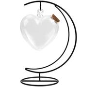 Bottiglia di Vetro a Cuore Supporto in Ferro Trasparente | Legno e Vetro, Contenitore Chiaro per Ricordi e Sabbia, Stopper Incluso, Regalo per Anniversari