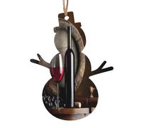 (Bottiglia di vino rosso) Stampa intagliata Woodland Christmas Collection a forma di pupazzo di neve - Ornamenti in legno naturale con finitura brunita artigianale, 4 forme festive e 1/2/4/6 opzioni