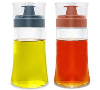 Bottiglia dispenser di olio a prova di perdite con versatore, confezione da 2 pezzi da 180 ml, in vetro, per olio d'oliva e aceto, ben sigillata, per campeggio, picnic, cucina, blu + rosso
