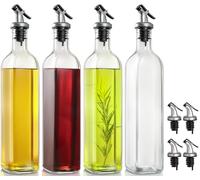 Bottiglia dispenser per olio d'oliva, in vetro, per cucina, set dispenser per olio e aceto, con beccuccio in plastica, imbuto, 500 ml, confezione da 4
