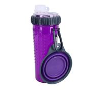 Bottiglia e tazza di idratazione a camera duo portatile viola 360 ml per cani