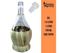 Bottiglia fiasco in vetro impagliato per vino con tappo 1 litro 750 ml vuota