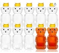 Bottiglia in plastica da 226,8 g, per miele di orso, confezione da 10 barattoli di miele con tappi gialli per conservare ed erogare