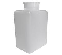 Bottiglia in plastica (PE), rettangolare a collo largo, capacità 2000 ml, chiusura con tappo a vite e sottotappo (inclusi)