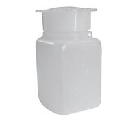 Bottiglia in plastica (PE), rettangolare a collo largo, capacità 50 ml, chiusura con tappo a vite e sottotappo (inclusi)