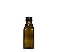 Bottiglia per aceto/olio da 100 ml 'Quadra', vetro, quadrata, verde antico, bocca: DOP