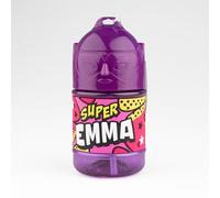 Bottiglia personalizzata per bambini, borraccia con cannuccia - Super Emma