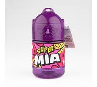 Bottiglia personalizzata per bambini, borraccia con cannuccia - Super Mia, viola