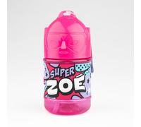 Bottiglia personalizzata per bambini, bottiglia d'acqua con cannuccia - Super Zoe, rosa