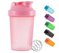Bottiglia shaker per proteine in polvere mista in plastica da 400 ml con tappo Mixball anti-perdite, per fitness, sport, palestra, integratori (rosa)