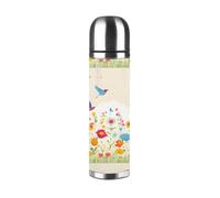 Bottiglia sottovuoto con design a forma di farfalla che vola tra i fiori, con design a tutto il corpo, thermos in acciaio inox di alta qualità con esterno in pelle sintetica per esterni, ufficio e uso