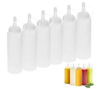 Bottiglia Squeeze di Plastica, 6pcs 8oz Bottiglia per Squeeze con Tappi, Trasparente Condimento Dispenser - a Prova di Perdite e Senza BPA, per Ketchup, Senape, Mayo, Salse piccanti, Olio d'oliva
