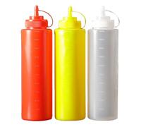 Bottiglia Squeeze Riutilizzabili,3pcs 1000ml Bottiglie Spremi Condimento,Prova di Perdite,Flacone Dosatore Grandi in Plastica,per Ketchup,Salsa Barbecue, Mayo (Rosso, Giallo, Bianco).