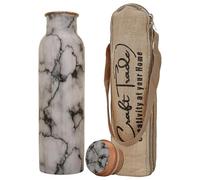 Bottiglia stampata in puro rame Coperchio e borsa per il trasporto d'acqua potabile, senza BPA, a prova di perdose, aumenta l'immunità, supporta digestivo e ayurveda ispirato