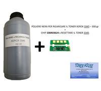 Bottiglia toner nero 300gr polvere per ricaricare xerox 3345 + chip 106r03624