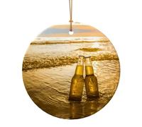 Bottiglie Birra Spiaggia Tramonto Tempo Stampa Natale Collaboratore Regali Per Amici Famiglia Circolare Ceramica Natale Appeso Ornamenti Per La Decorazione