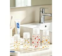 Bottiglie da viaggio portatili trasparenti stampate, motivo carino con fiori di crisantemo, ciliegio e cuori, dispenser per acqua per il trucco, bottiglia portatile a pressione, piccola bottiglia spra