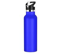 Bottiglie d'acqua blu tinta unita a tenuta stagna e senza BPA, 590 ml, con cannucce, a prova di perdite, doppia parete, sottovuoto per palestra e sport