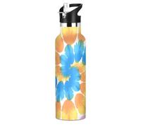 Bottiglie d'acqua con manico a doppia parete con motivo astratto con piume, a prova di perdite, senza BPA, per acqua, latte, succhi di frutta, scuola, campeggio, sport