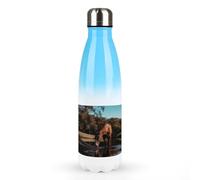 Bottiglie d'acqua in metallo da 500 ml, il cavallo sta bevendo acqua stampata in acciaio inox isolata a tenuta stagna bottiglia d'acqua per bevande calde fredde