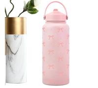 Bottiglie d'acqua isolate - 1 litro impermeabili con fiocco carino bottiglia d'acqua fredda con cannuccia - per caffè, bevande, scuola, sport, casa