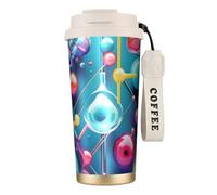Bottiglie d'acqua isolate in acciaio inox con illustrazione astratta scientifica chimica 3D, per donne e uomini, con coperchio a prova di perdite, colore bianco