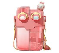 Bottiglie D'acqua Kawaii con Cannuccia, Cinturino Regolabile in Plastica per Doppia Bottiglia D'acqua Alla Moda per Sport Fitness Palestra Brocca D'acqua da Campeggio (Rosa