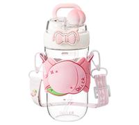 Bottiglie d'acqua per bambini Bottiglia d'acqua Kawaii da 580 ml con doppio coperchio e cinturino regolabile Manica color pesca Bicchiere carino per stile scolastico 1, Bottiglia Kawaii