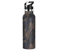 Bottiglie d'acqua retrò mimetiche marroni e nere a tenuta stagna e senza BPA, 590 ml, con coperchio con cannuccia, doppia parete, sottovuoto per viaggi, campeggio, sport