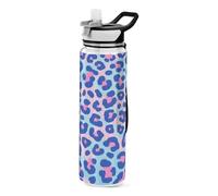 Bottiglie d'acqua trasparenti con stampa leopardata blu-rosa, per diario, design unico, decorazione per viaggi, casa, ufficio, patio
