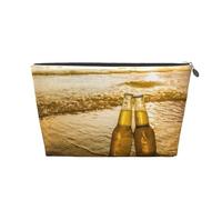 Bottiglie di birra sulla spiaggia, ora del tramonto stampata, Borsa da toilette Borsa per trucco Borsa per cosmetici Borsa da toilette da viaggio portatile