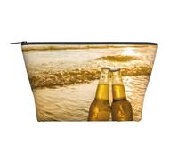 Bottiglie di birra sulla spiaggia, ora del tramonto stampata, Borsa da toilette Borsa per trucco Borsa per cosmetici Borsa da toilette da viaggio portatile
