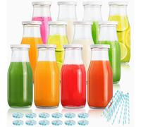 Bottiglie di latte in vetro YEBODA da 11 once con coperchi in metallo riutilizzabili e cannucce per bicchieri e bicchieri per bevande, feste, mat