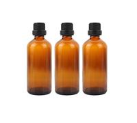 Bottiglie di olio essenziale da 100 ml in vetro con riduttore di orifizio e tappi neri, bottiglie campione di oli essenziali in vetro ambrato (3 pezzi)
