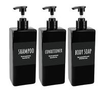 Bottiglie di shampoo da riempire, 500 ml, 3 flaconi di pompa, dispenser di shampoo ricaricabile, in plastica, con etichette, per doccia, cucina, colore nero