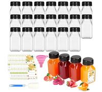 Bottiglie di Succo di Plastica, 24 Pezzi Mini Bottiglia Plastica Riutilizzabile 120ml, Bottiglie Sensoriali Viene Fornito con Imbuto, Spazzola ed Etichette per Bevande di Succo Fatte in Casa