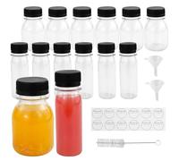 Bottiglie di succo in plastica con tappi, 12 pezzi, contenitori riutilizzabili per succhi da 60/120 ml, con coperchio a prova di manomissione, nero, trasparenti, per succhi di frutta, latte, frullati