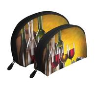 Bottiglie E Bevande Di Vino Dell'uva, Borsa per trucco a conchiglia Portamonete da donna Borsa da toilette piccola Borsa per cosmetici 2 pezzi