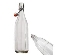 BOTTIGLIE PREMIUM - Set da 6 Bottiglia Costolata in Vetro con Tappo Ermetico 1 L - Bottiglie rigate con tappi ermetici per alimenti - Bottiglie da tavola per acqua vino olio e liquori