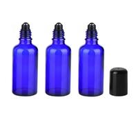 Bottiglie roll-on vuote ricaricabili in vetro blu con sfere in acciaio inox e tappo nero, per oli essenziali, balsami labbra, contenitori da viaggio Attar, 3 pezzi da 50 ml